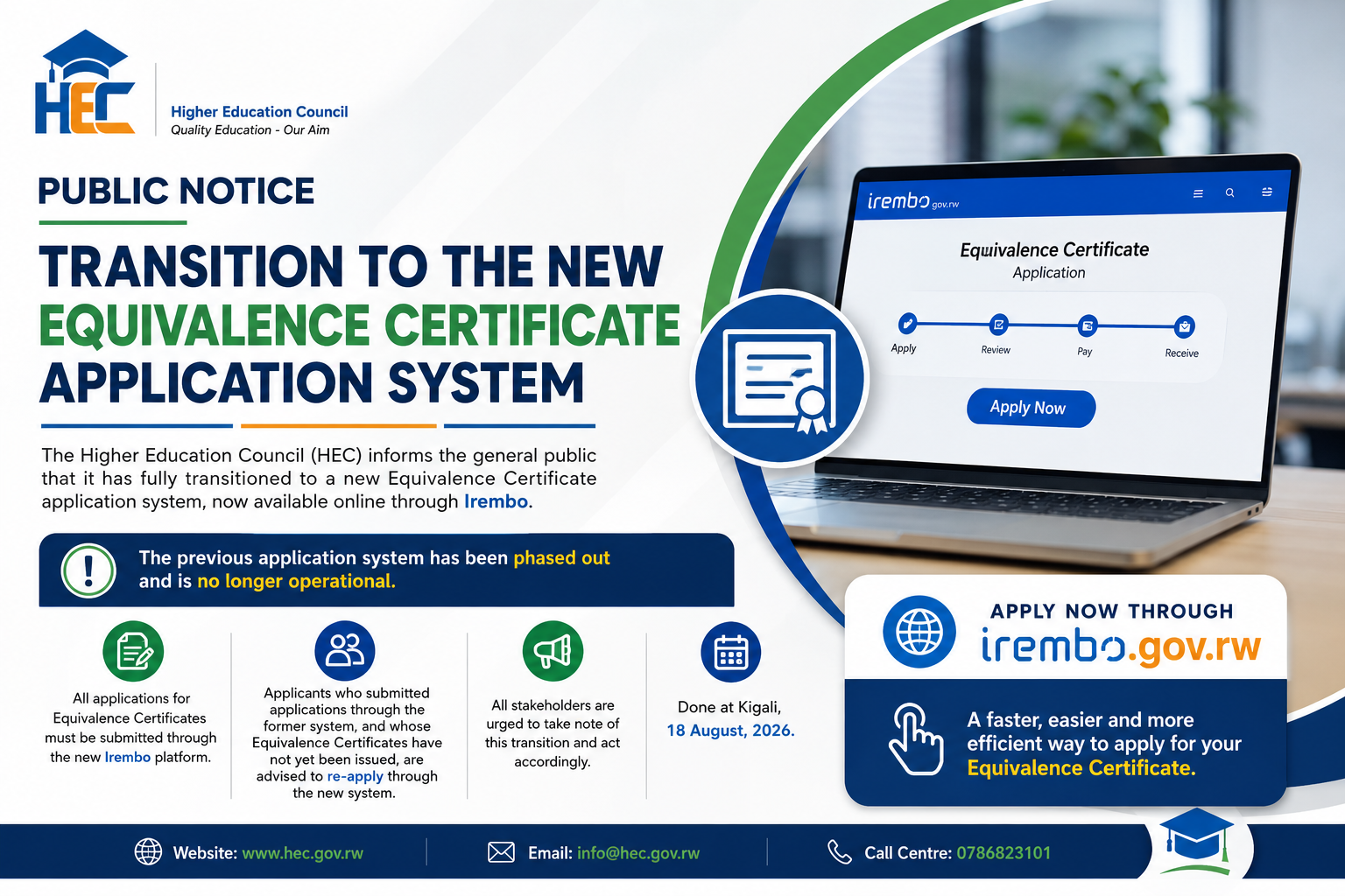 HEC Rwanda Launches New Equivalence Certificate System