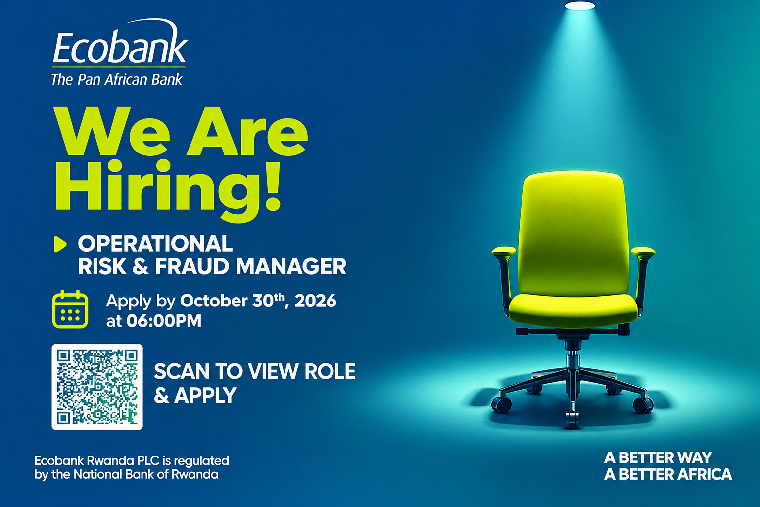 Operational Risk & Fraud Manager Job at Ecobank Rwanda 2026 | Apply Now